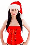 Female Wearing Christmas Hat Stock Photo