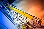 Fiber Optic With Servers In A Technology Data Center Stock Photo