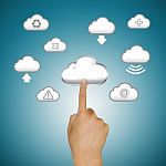 Finger Pushing Cloud Icons Stock Photo
