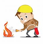 Fire Fighting By Cartoon Man Stock Photo