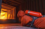 Firefighter Crawling Stock Photo
