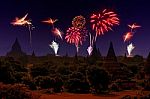 Firework Celebration At Old City Bagan, Myanmar Stock Photo