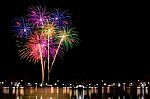 Fireworks Celebration And The City Night Light Background Stock Photo