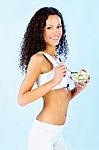 Fitness Girl Holding Fresh Salad Stock Photo
