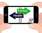 Fitness Health Signpost Displays Healthy Lifestyle Stock Photo