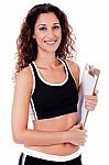 Fitness Lady Holding Clip Board Stock Photo
