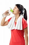 Fitness Woman Drinking Water Stock Photo