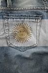Flag Of Argentina On Jeans. Stock Photo