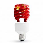 Flag Of China On Energy Saving Lamp Stock Photo
