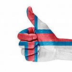 Flag Of The Faroe Island On Thumb Up Hand Stock Photo