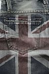 Flag Of United Kingdom On Jeans Stock Photo