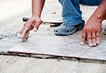Floor Tile Installation Stock Photo