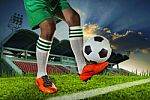 Foot Ball Player Holding Foot Ball On Leg Ankle On Soccer Sport Stock Photo
