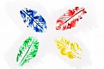 Four Watercolor Leaves Stock Photo