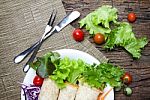 Fresh Whole Wheat Bread Wraps With Vegetables And Fruit On The P Stock Photo