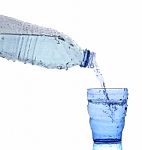 Freshness Cool And Clean Drinking Water Pouring To Blue Glass Is Stock Photo