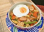 Fried Vegetables Mixed Sausage Served With Fried Egg Stock Photo