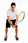 Front View Of Player Holding Racket Stock Photo