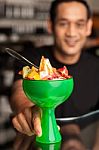 Fruit Cocktail Served In Presentable Glass Bowl Stock Photo