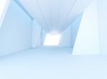 Futuristic With Abstract Wall Spacious Interior Stock Photo