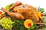 Garnished Roasted Turkey Stock Photo