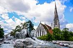 Gefion Fountain And St. Alban's Church, A Large Fountain On Harbor Front And The Most Popular Tourist Destination In Copenhagen, Denmark Stock Photo