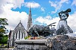 Gefion Fountain And St. Alban's Church, A Large Fountain On Harbor Front And The Most Popular Tourist Destination In Copenhagen, Denmark Stock Photo