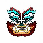Giant Face Artwork Asian Style Cut Out On White Stock Photo