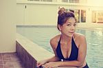 Girl Asian Swimming Pool Stock Photo