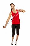 Girl Exercising With Elastic Fitness Band Stock Photo