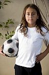 Girl Holding Football Stock Photo