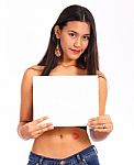 Girl Holding White Board Stock Photo