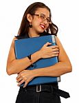 Girl Hugging Her Laptop Stock Photo