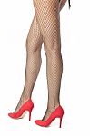 Girl Leg With Fishnet And High Heel Stock Photo