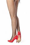 Girl Leg With Fishnet And High Heel Stock Photo