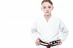 Girl Ready To Practice Karate Stock Photo
