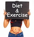 Girl Showing Diet And Exercise Sign Stock Photo