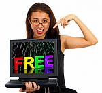 Girl Showing Free On Laptop Stock Photo