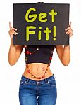 Girl Showing Get Fit Sign Stock Photo