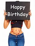 Girl Showing Happy Birthday Board Stock Photo