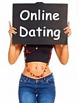 Girl Showing Online Dating Board Stock Photo