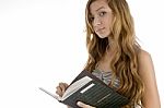 Girl Student Holding Notebook Stock Photo