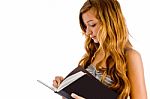 Girl Student Learning Notebook Stock Photo