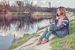 Girl Talking To  Phone Stock Photo