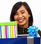 Girl With Birthday Gifts Stock Photo