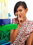 Girl With Birthday Presents Stock Photo