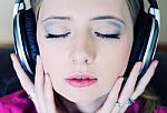 Girl With Headphones  Stock Photo