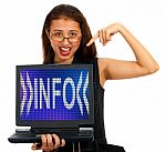 Girl With Info Word On Screen Stock Photo