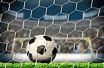Goal. A Soccer Ball In A Net Stock Photo