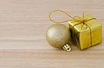 Gold Christmas Bauble And Present Box Stock Photo